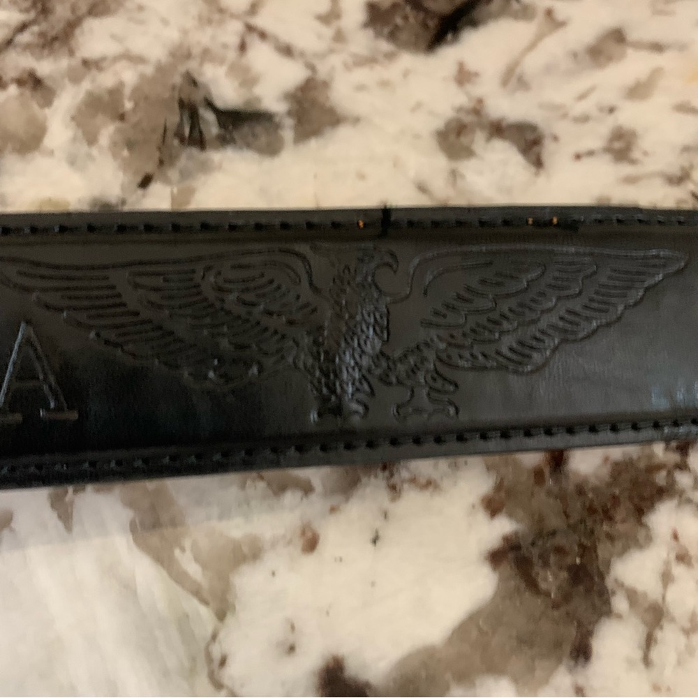 Mens Genuine Black Leather Embossed with Eagle & USA  - Silver-tone Buckle 34/36 - Picture 4 of 13